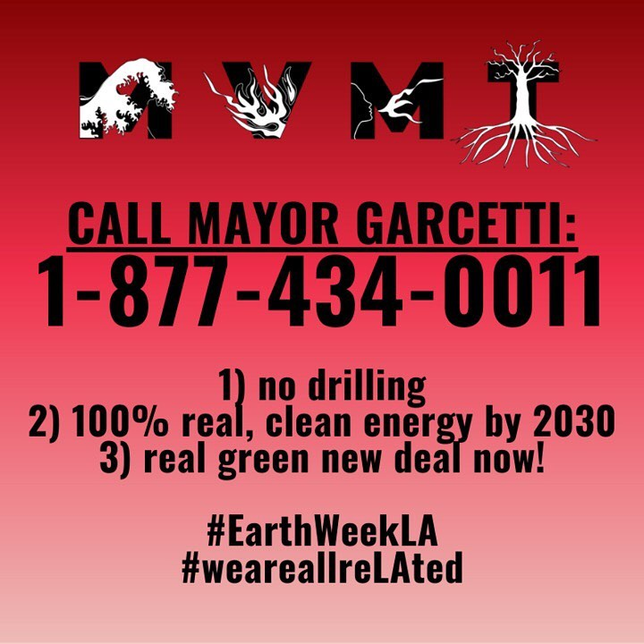 SunriseMvmtLA's tweet photo. STOP new fossil fuel projects, DROP existing fossil fuel production, and ROLL out 2500ft setback limits @GavinNewsom @MayorOfLA #weareallreLAted
Join @mvmt_la for more Earth Week events today: https://t.co/0gPMFtnacG
#EarthWeekLA https://t.co/L03ilBxI8r