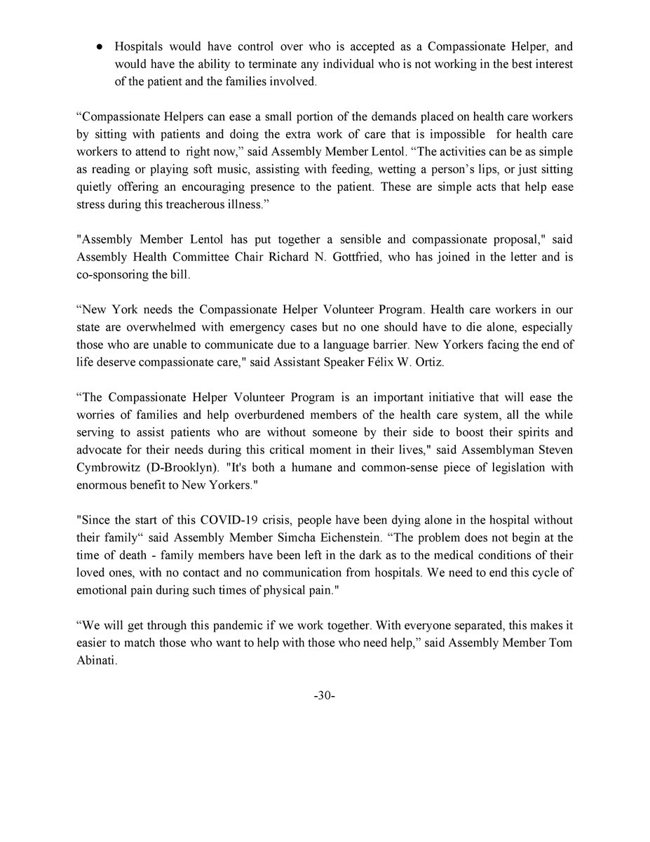 I am introducing the  #COVID19 Compassionate Helper Volunteer Program w/ 37 of my colleagues, which will utilize volunteers to connect families w/ their loved ones who are hospitalized with COVID19. Full letter:  https://www.dropbox.com/s/7q4ympdqk24ju8u/Lentol-CHVP.pdf?dl=0Press release:  https://www.dropbox.com/s/dbhmpvtddrtbhc8/COVID19%20Compassionate%20Helper%20Volunteer%20Program.pdf?dl=0