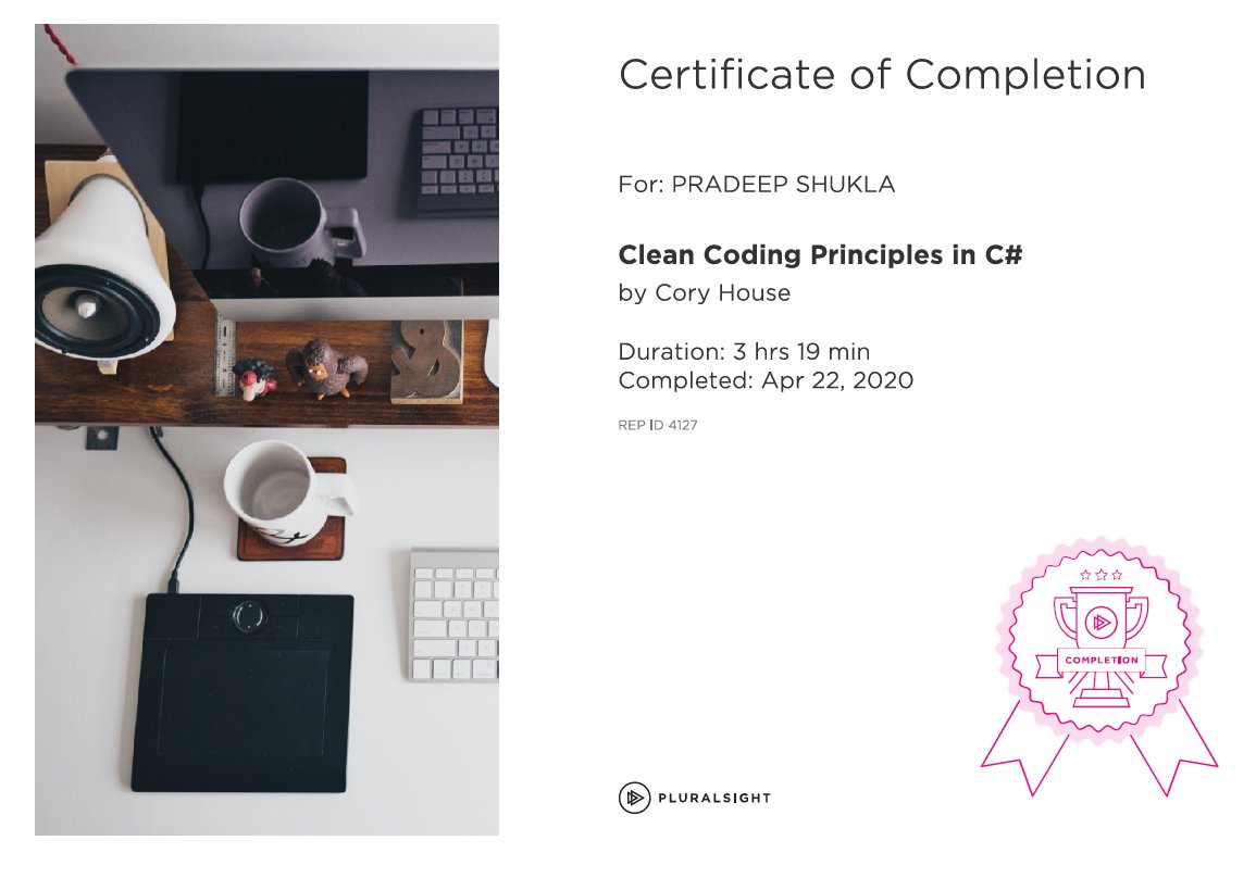 #Clean #code is the art of writing code that humans can understand. Learn how to write C# in a style that's easy to write, read, and maintain

This course is filled with clear comparisons between "dirty" C# code to avoid, and the "clean" C# equivalent by Cory House.

#pluralsight