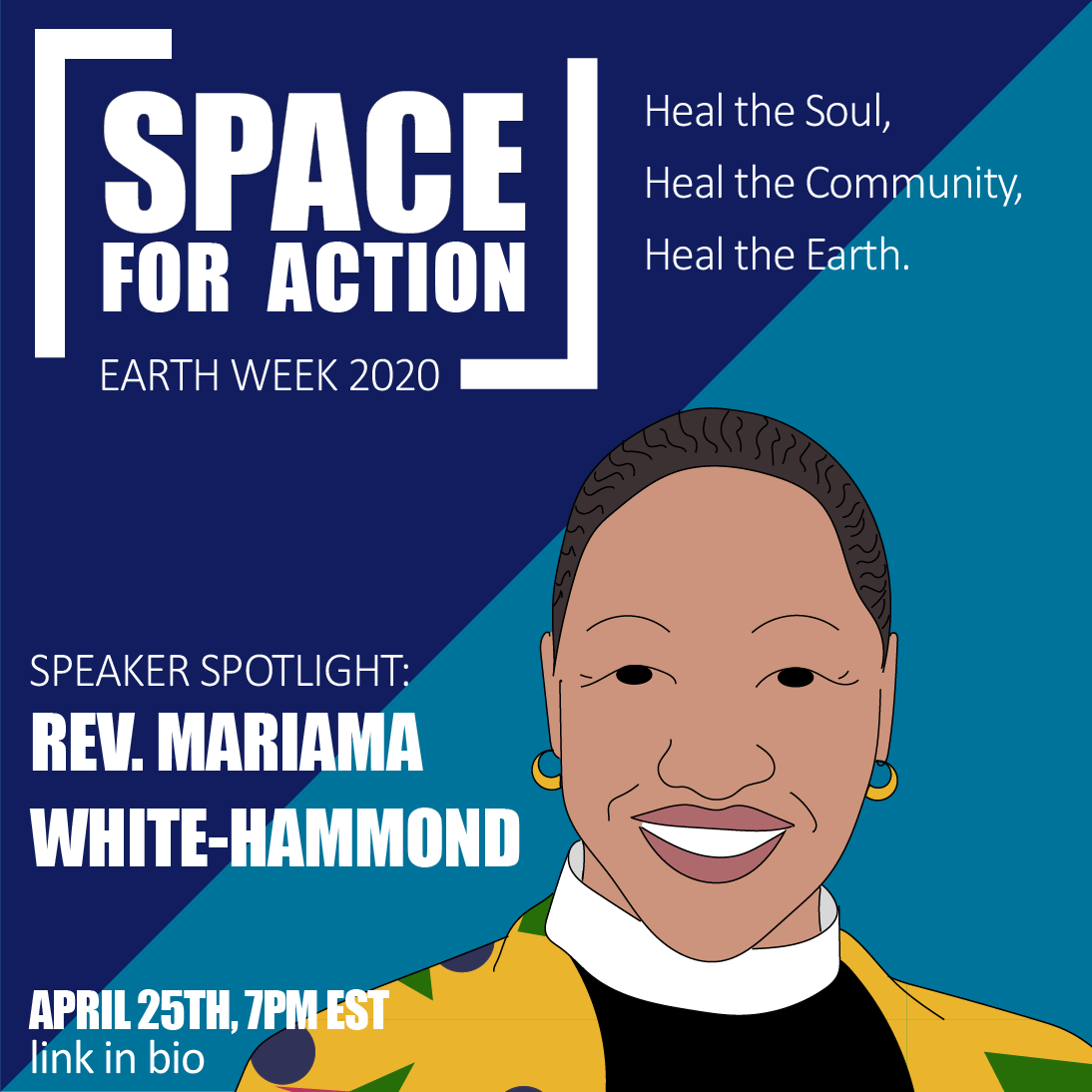 space4action's tweet photo. Speaker Spotlight for “Space For Action: Rebuilding a Sustainable World” - Pastor and Climate Activist @RevMariama! Sat, 4/25 at 7pm EST. Register Here: https://t.co/EfGOWgUcFI
#EarthDay2020 #environmentalism #spaceforaction #climateactivism #ClimateJustice #NewRootsAME https://t.co/TuMFcSC05b