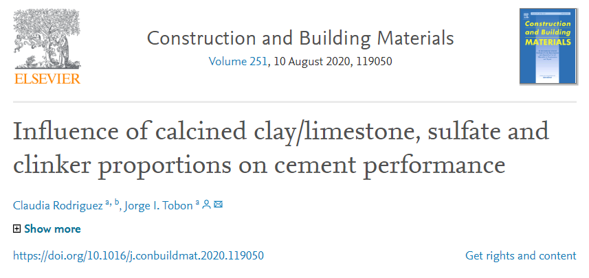 vieminas's tweet photo. Influence of calcined clay/limestone, sulfate and clinker proportions on cement performance, artículo publicado por la estudiante Claudia Rodríguez y Jorge Ivan Tobón, lider del grupo de investigación Cemento y materiales de construcción. Link: https://t.co/d9sQnsQfAs! #Cienciaun https://t.co/InLZ4jnKwA