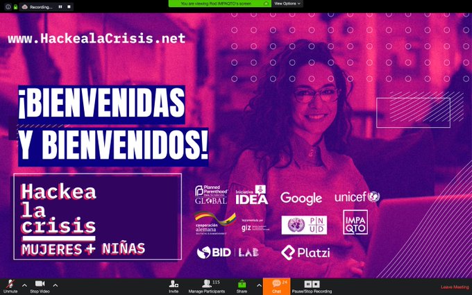 IniciativaIDEA's tweet image. Más de 200 personas participan, durante 48 horas, en la búsqueda de ideas para construir soluciones a los desafíos que  tienen mujeres y niñas durante esta pandemia por la #COVID19. #HackeaLaCrisis @Alterna_Impact @GIZEcuador @unicefecuador @platzi @PNUDEcuador @ppglobe