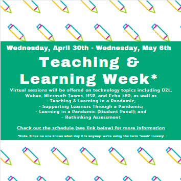 FlemingLDS's tweet photo. Check out our website for more information on the Virtual "Teaching &amp; Learning Week" sessions for faculty members, happening April 30 - May 6 (yes, Wednesday - Wednesday counts as a week right now!): https://t.co/mPQhY4YMv9

#FlemingLDS https://t.co/Mrr3hZQzDD
