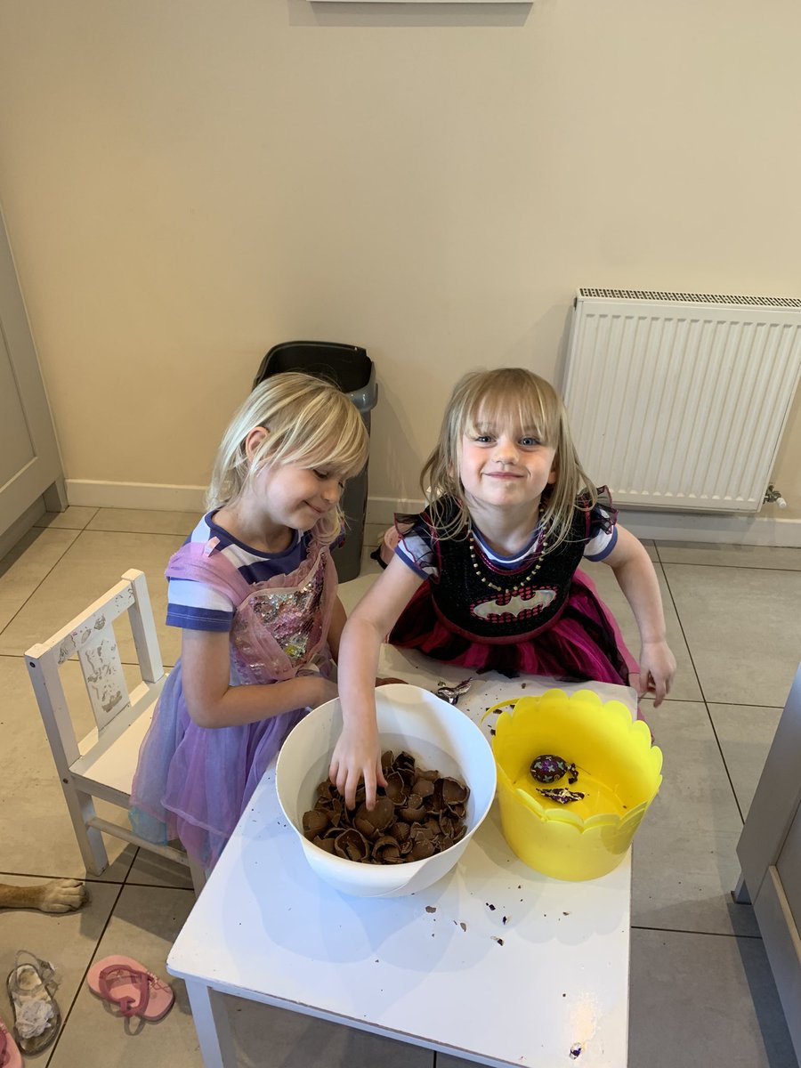 ChannelleF's tweet image. ⁦@KildrumC⁩ Bailey and Beau making crispie cakes with their leftover Easter eggs (Lexi trying to get get in on the act) x
