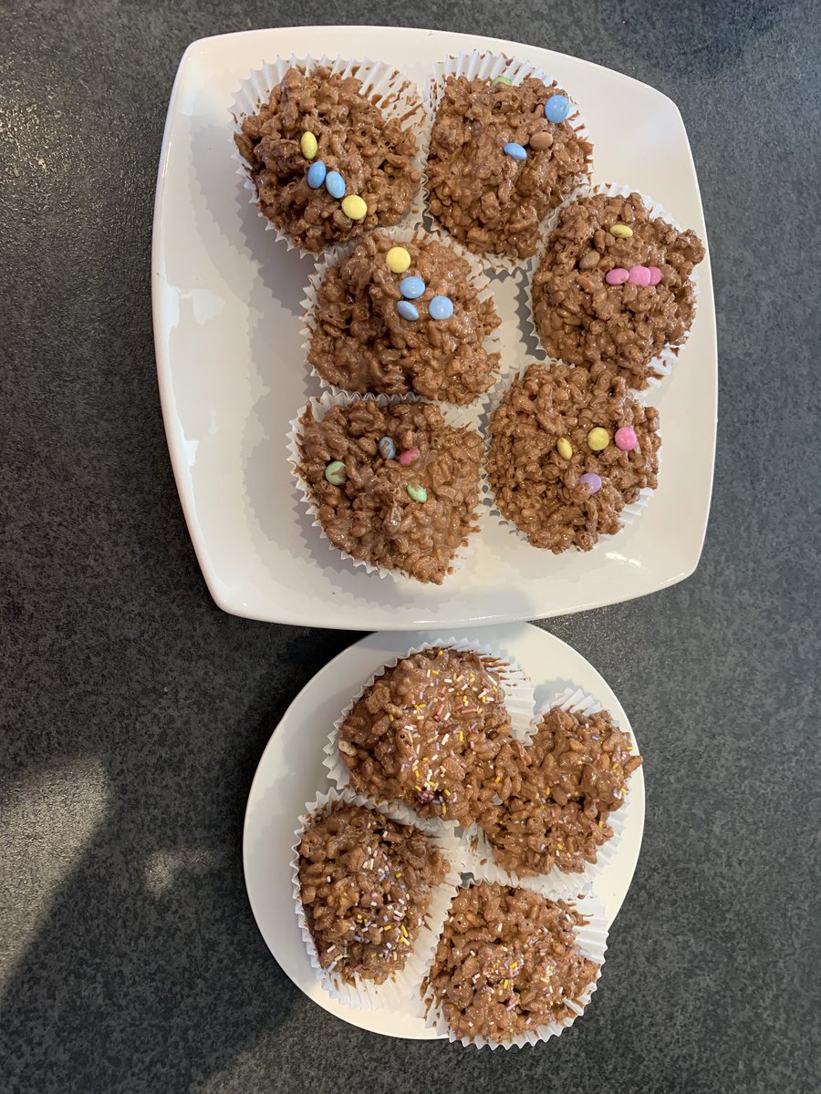 ChannelleF's tweet image. ⁦@KildrumC⁩ Bailey and Beau making crispie cakes with their leftover Easter eggs (Lexi trying to get get in on the act) x