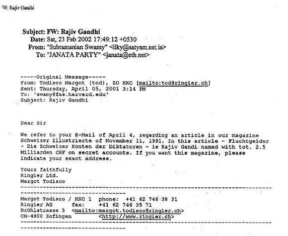 31/n  @JhaSanjay you know  @Swamy39 did get the clarification of "Rajiv Gandhi's name" & amount mentioned in the magazine.Here is the snippet of the letter.