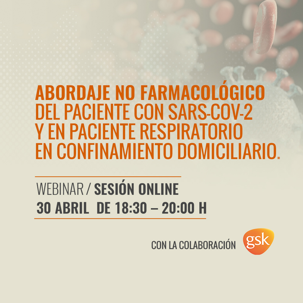 SeparRespira (@separrespira) on Twitter photo 🔴 Nueva reunión telemática para el jueves 30 de abril 18:30h.
“Abordaje no farmacológico del paciente con SARS-CoV-2 y en paciente respiratorio en confinamiento domiciliario”.
👉 separ.es/node/1805
Con la colaboración <a href="/GSK_ES/">GSK España</a>
#SEPARrespira 🔴 Nueva reunión telemática para el jueves 30 de abril 18:30h.
“Abordaje no farmacológico del paciente con SARS-CoV-2 y en paciente respiratorio en confinamiento domiciliario”.
👉 separ.es/node/1805
Con la colaboración <a href="/GSK_ES/">GSK España</a>
#SEPARrespira