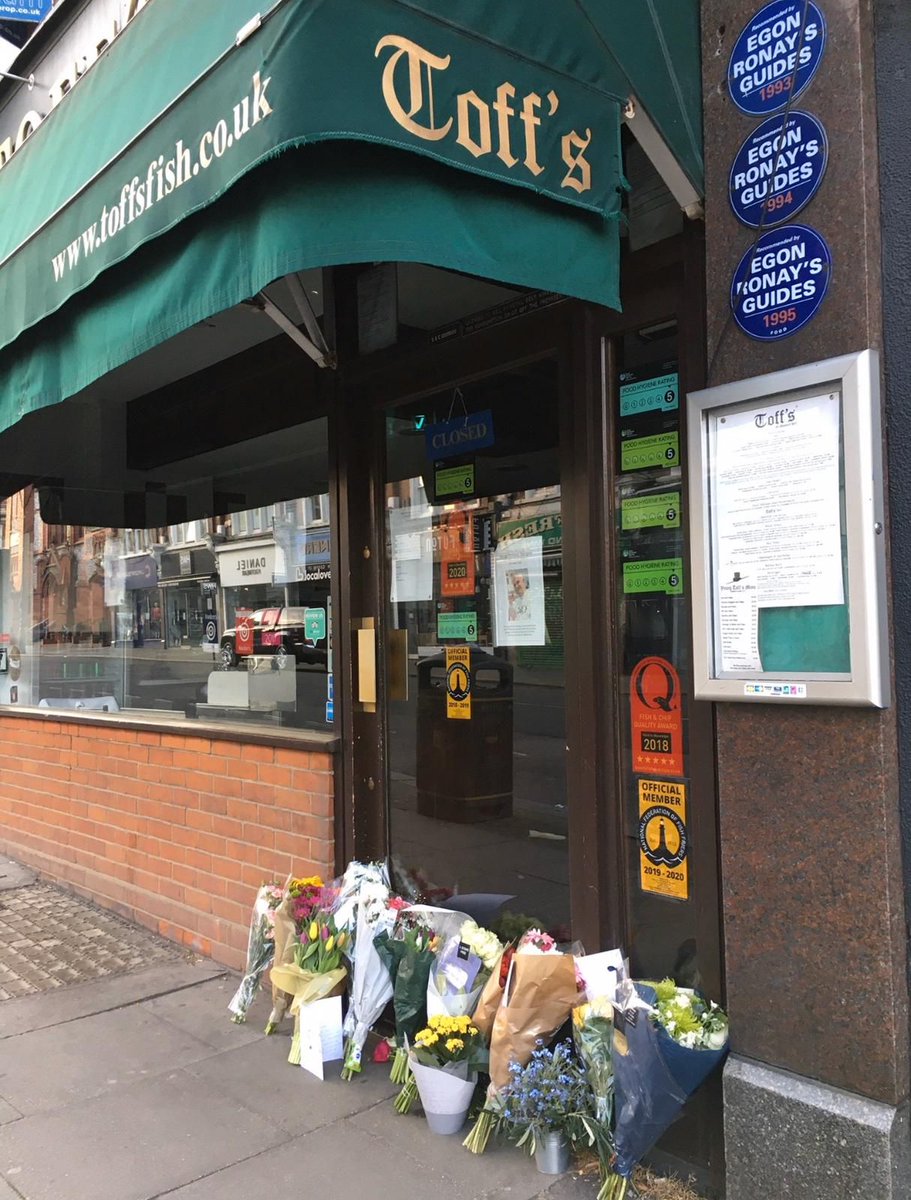 We are blown away by the number of bouquets of flowers outside @toffsfish It is a testament to how missed our friend and fellow trader, George Georgiou, will be to Muswell Hill. #RIP #MuswellBusiness #MuswellHill #Toffs #fishandchips #bestfishandchips #takeaway