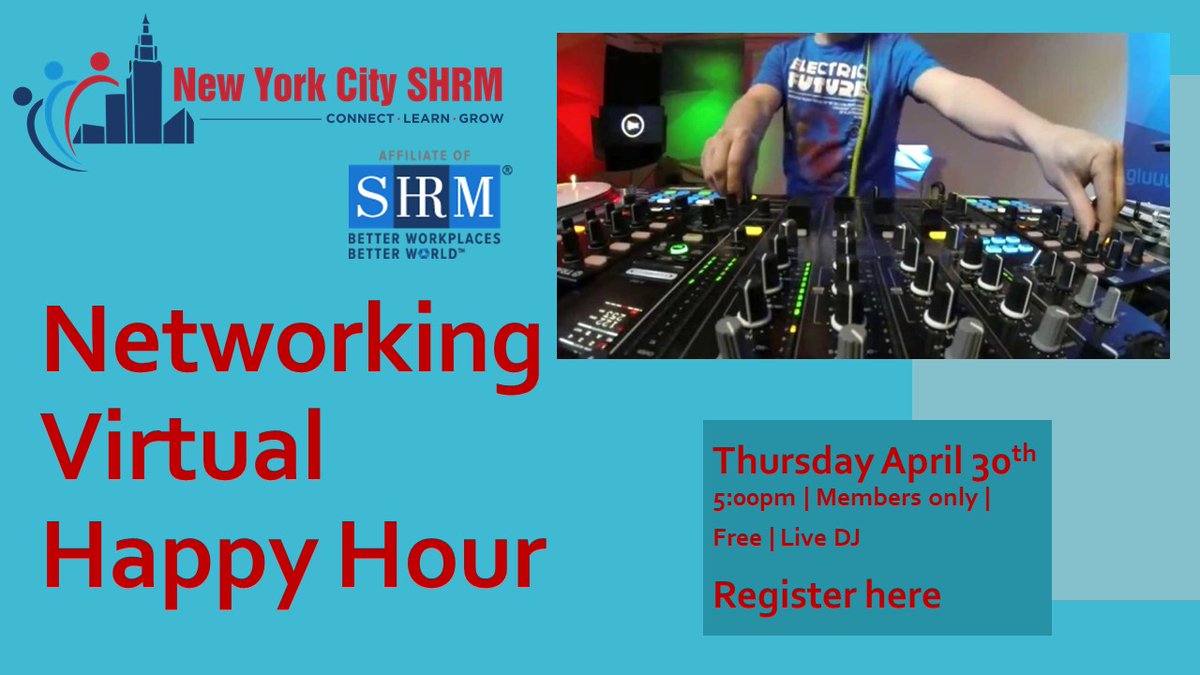 nystateofmind09's tweet photo. @NYCSHRM Members ONLY 🗽 Please join us for virtual Happy Hour - Thursday, April 30th, 5:00 - 6:00pm. ** LIVE DJ taking YOUR Requests! ** Space is Limited &amp; Advance Registration is Required. ** FREE Member Only Event! Members register at https://t.co/4oWBCwnHGs!🎤 https://t.co/8dcgNbjk63