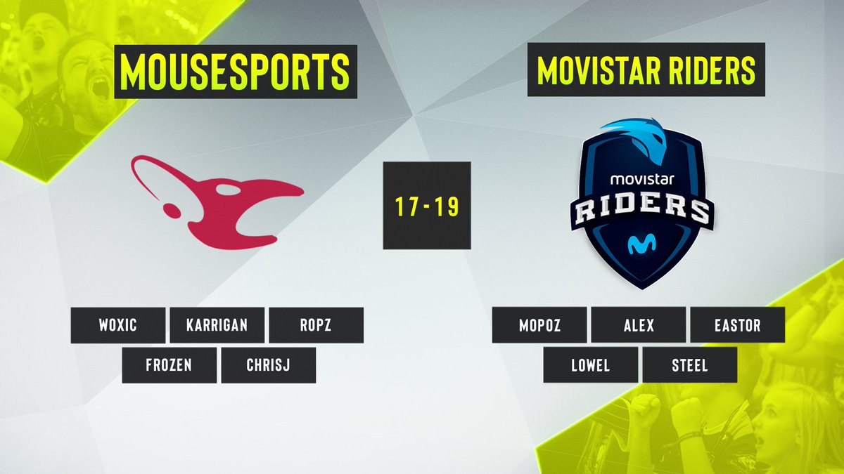 ESLCS's tweet photo. They've done it! @Movistar_Riders close out Train against @mousesports 19-17 in overtime and win the series 2-0!

#ESLOne

https://t.co/Z8HYtaIAYd https://t.co/jxL2dokRn4