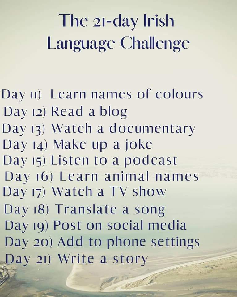 Are you doing the wonderful <a href="/fingallibraries/">Fingal County Libraries</a> 21 day Irish Language Challenge on Instagram. Féach ar lá 6 &amp; 7 thíos: Scríobh faoi do lá &amp; féach ar fhíseán YouTube.  You can check out the RB Digital App to learn a language on Transparent Languages online.
 Bain triail as! #Gaeilge