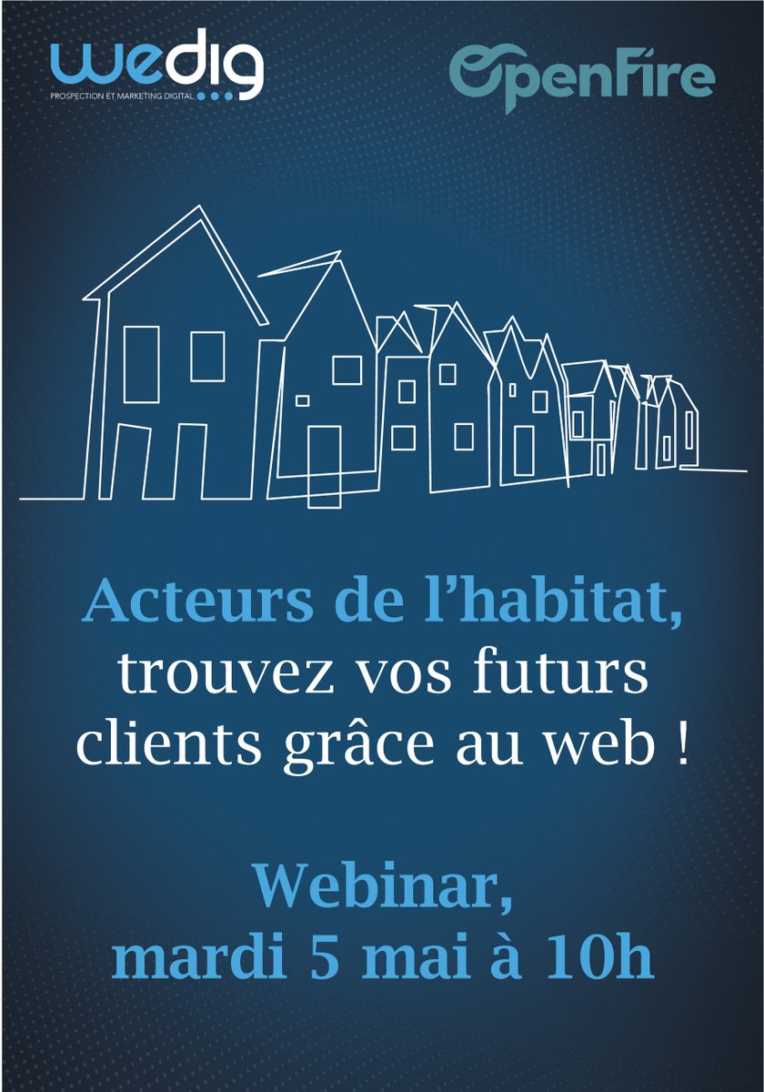 agenceWedig's tweet photo. Wedig s’associe à @OpenFireFr, éditeur et développeur de solutions de gestion 100% web pour les #cheministes et #ramoneurs pour un #webinar de 45 min le mardi 5 mai à 10h. Thème : Générer des leads et trouver vos futurs clients grâce au web ! Inscriptions https://t.co/M4talUcTlL https://t.co/fudEt1Soad