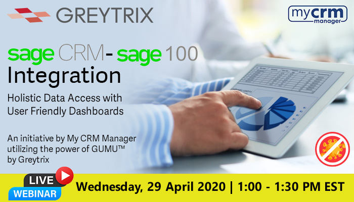 greytrix's tweet photo. View important #Sales, service and #Billing information on user-friendly Sage CRM dashboards with #SageCRM - #Sage100 ERP integration. Join #Webinar now: https://t.co/8WzhTdaHN7
#CRM #ERP #Integration #Accounting #Implementation #Configuration #GUMU #SystemWorkflow @CrmManager https://t.co/2fiFKnBxIf