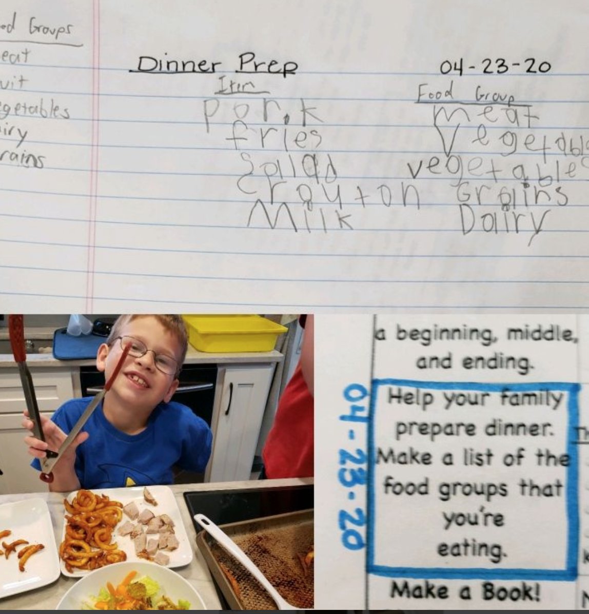 Mrs_Meiers's tweet photo. So excited to see my kids put  the skills we've worked on in class into practice!  They used preparing a meal to work on telling time, measuring ingredients, and determining food groups! Thanks to all my amazing families for participating! #WarriorUp @Goshenlocal https://t.co/TJND5ICP22