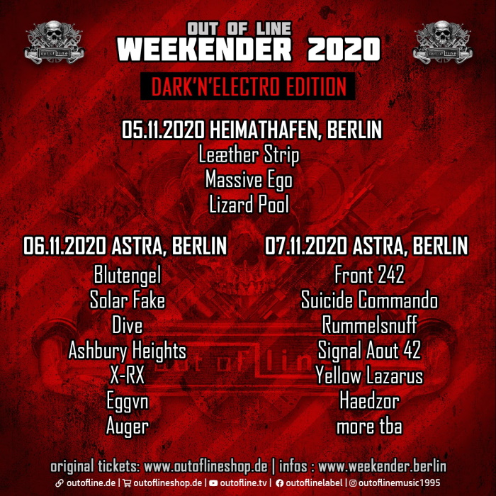 Draven_Taylor's tweet image. Update:
Out Of Line Weekender Dark&apos;n&apos;Electro Edition

musiceternal.com/News/2020/Out-…

#Musiceternal #OutOfLineMusic #OutOfLineWeekender #DarkNElectro #Festival #ElectronicMusic #Industrial #Germany