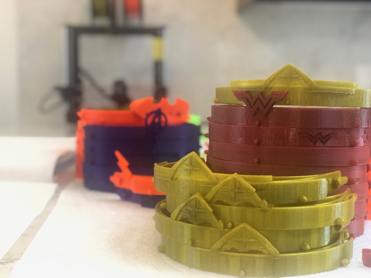 UCC_Community's tweet photo. Year 8 student Warren is taking on an incredible cool project - using his 3D printer to create themed face shields for patients and workers at @sickkids. Check out the wonderful designs, including Raptors and Wonder Woman! #UCCtogether #UCCcommunity #design #designproject https://t.co/4JRutJhvjq