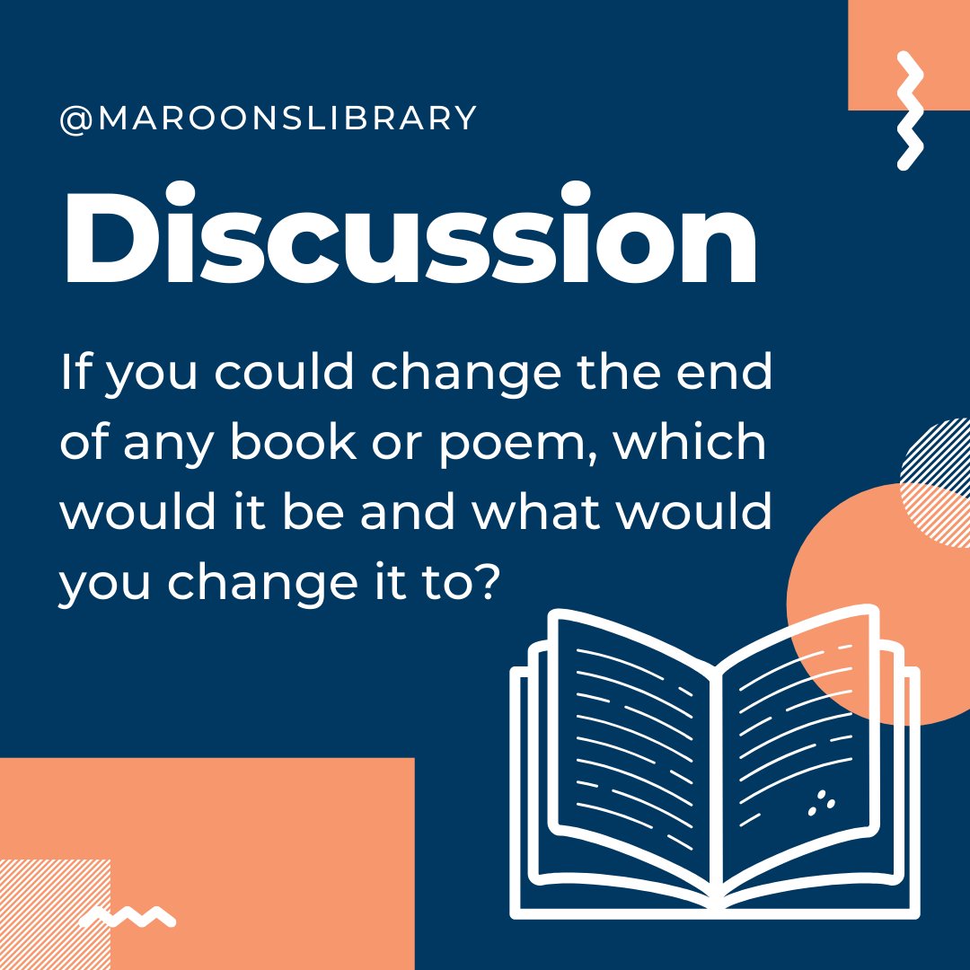MaroonsLibrary's tweet image. Friday #discussionquestion.  If you could change the end of any book, which would it be and what would you change it to?  Looking forward to your replies! #ehslibrary #schoollibrary #amreading #elginil #elginhighschool