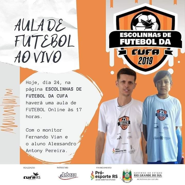 cufafwrs's tweet photo. Hoje, haverá uma aula de FUTEBOL online na página Escolinhas de Futebol da CUFA às 17 horas.
A aula será c @vian_fernando e o aluno Alexsandro
O projeto é realização da CUFA/FW. Pró-Esporte RS, Secretaria do Esporte e Lazer. Governo do RS e patrocínio de Arbaza Alimentos. https://t.co/QLnym5Bhq1