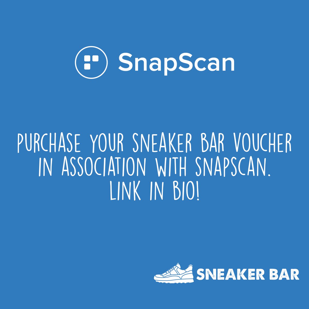 SneakerBarSA's tweet photo. Purchase your Sneaker Bar voucher to redeem after lockdown! Thank you to the @SnapScanApp team for the opportunity! 😍🇿🇦
.
Link in bio! 🙏
.
#sneakerbarsouthafrica #sneakerbarsa 👟🛵🇿🇦 https://t.co/TICV1YQYrJ