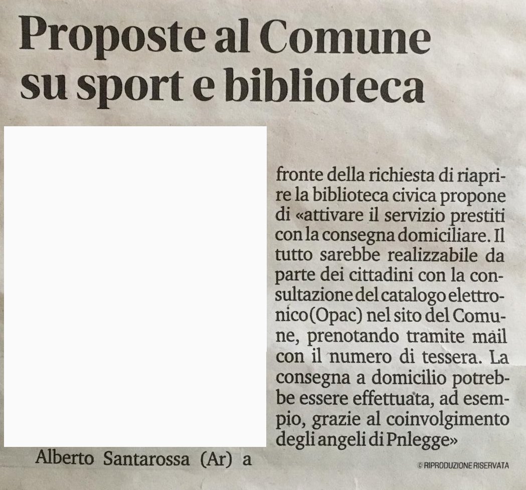 🔵Molti cittadini chiedono l'apertura della biblioteca civica comunale di Pordenone. 
Il nostro Consigliere comunale Alberto Santarossa vista la difficoltà di riaprire la biblioteca in sicurezza, propone la consegna a domicilio.
#Covid_19 
#24aprile
Via: <a href="/messveneto/">messaggeroveneto</a>
