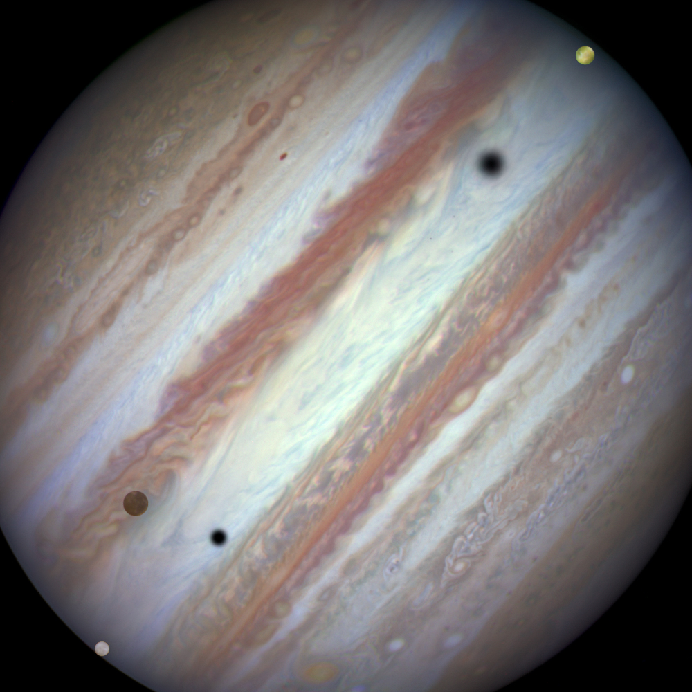 Hubble also captures images of the planets! Io, Callisto, and Europa (three of the Galilean moons first observed by... Galileo) hover in front of Jupiter in this picture from January 2015.  #Hubble30Image: NASA, ESA, and the Hubble Heritage Team (STScI/AURA)