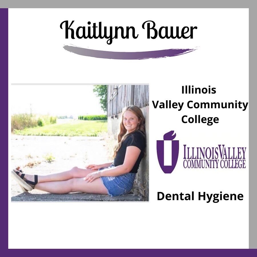 ⭐️Senior Spotlight⭐️
Kaitlynn is going to Illinois Valley Community College to study dental hygiene. She will also be playing softball while there!