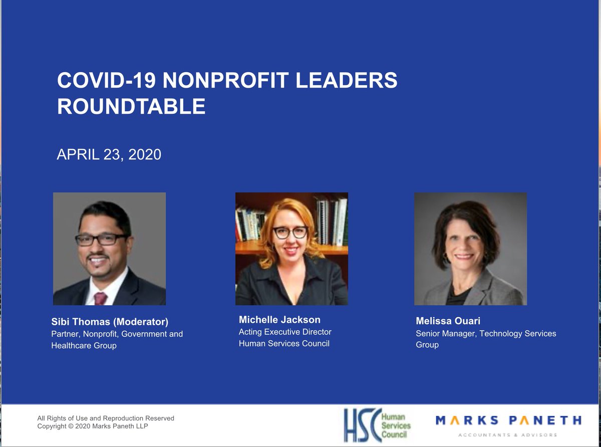 SibiThomas_'s tweet photo. Had a great time moderating the Nonprofit Leaders Roundtable Discussion yesterday with @mpjackson and Melissa Ouari . If you missed the discussion, a link to the recording is below
#markspaneth #nonprofit #caresact / @HSC_NY
https://t.co/Q7tUCicTYR https://t.co/XxxLmRe6kB