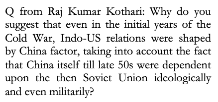 A (iv): Nehru & others saw PRC attitudes re Hungary, Yugo as worse than Soviet ones. But PM's disappointment w/ Moscow clear in papers. Also a public sign of it in an article he wrote in '58. Angry Soviet ambo then criticized him publicly & added China doing so much better 10/