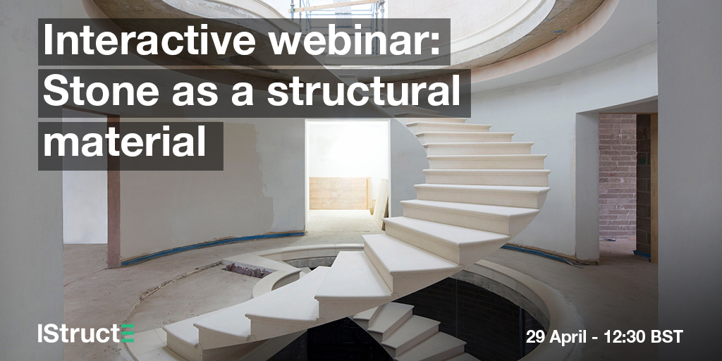 IStructE's tweet photo. Explore the contemporary use of stone in a variety of structural applications. The often-overlooked material has impressive versatility. Join speakers @stonestair (Chair), 
Pierre Bidaud, @scott_agnosia, and Amin Taha at 12:30 BST on 29 April. Register: https://t.co/FrCB7fVYPS https://t.co/sAx8w6z1Nn
