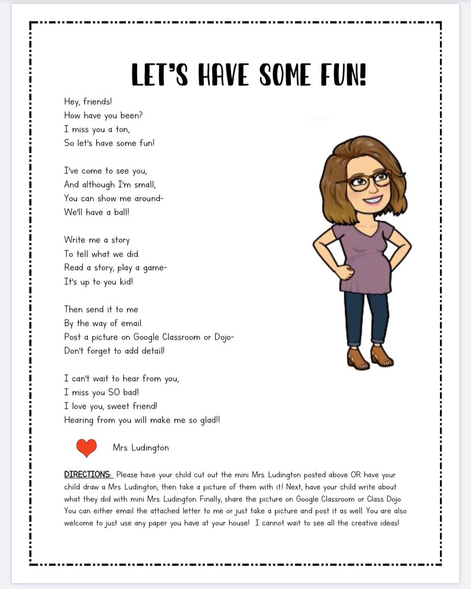 Having so much fun with my daily read alouds for my class!  We read Flat Stanley this week and students now get their own Flat Mrs. Ludington to take on adventures!  I can’t wait to read all of their stories!  <a href="/WhiteOakElem/">White Oak Elementary</a>