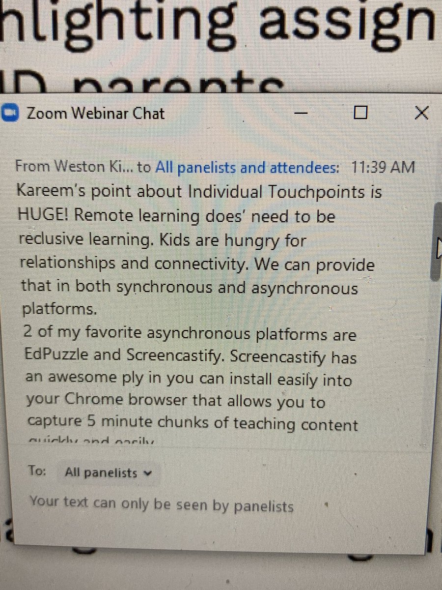 aisforappleK's tweet photo. Loved this message from @Wes_Kieschnick this morning. REMOTE LEARNING DOES NOT NEED TO BE RECLUSIVE LEARNING. @Kareemfarah23 #individualtouchpoints #itsallaboutthefeedback #connectionsmatter #remotelearning https://t.co/BfAKfNVyIo