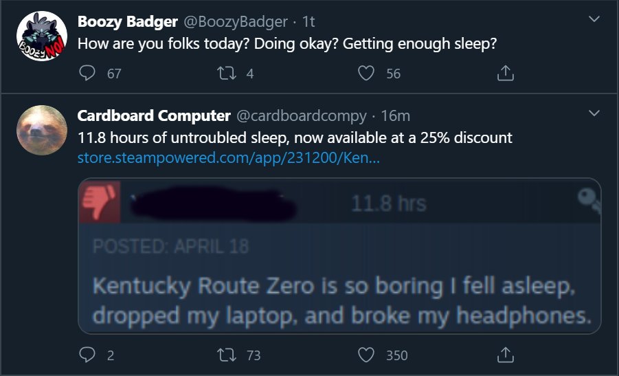 Staeld's tweet photo. @BoozyBadger Cannot vouch for the sleep quality, but can definitely vouch for the Zero. (This picture brought to you by Twitter Algorithms TM.) https://t.co/lbnGWEzpJp
