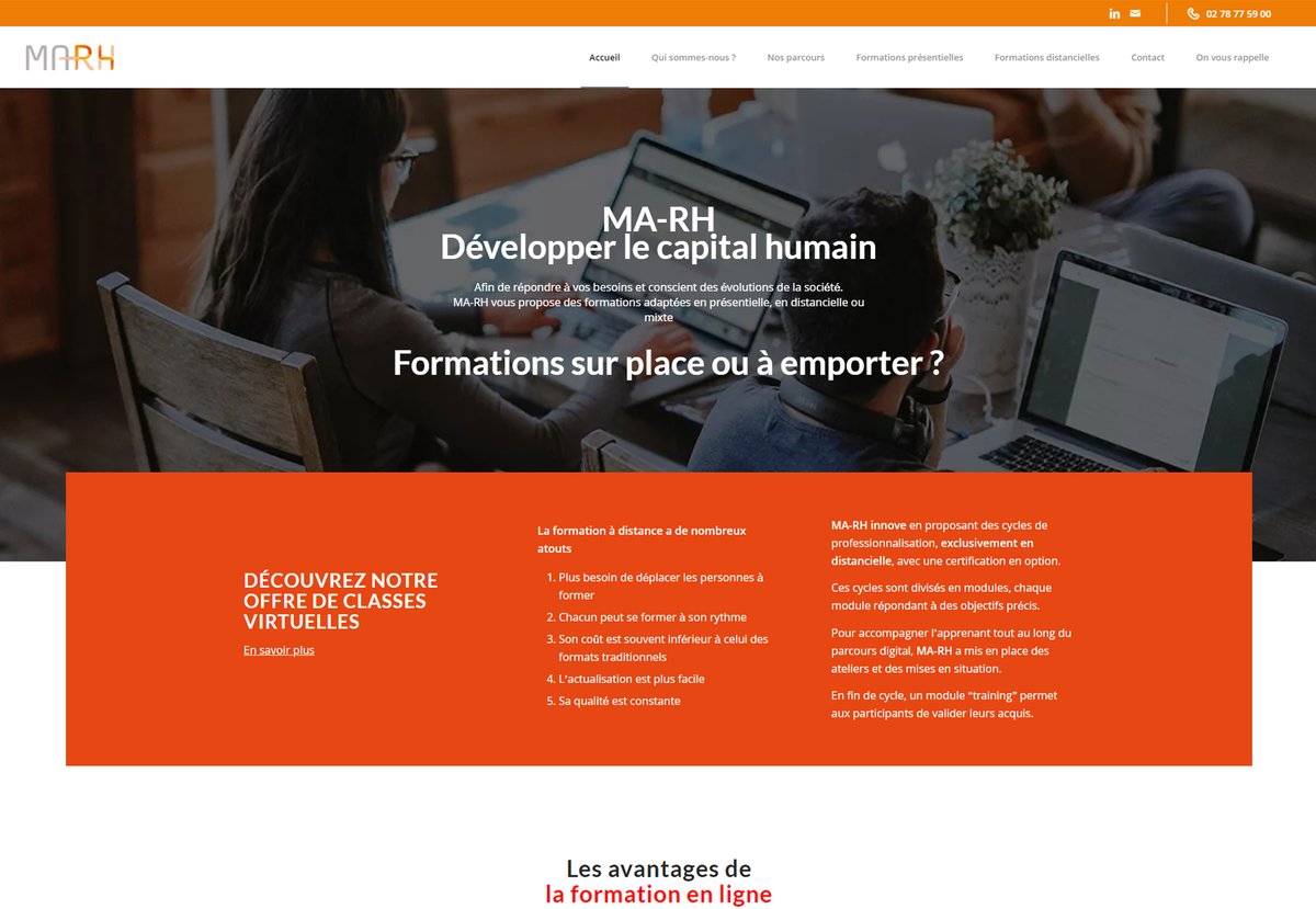 Leplusduweb's tweet image. Nouvelle réalisation de site internet vitrine sur mesure. 
Découvrez MA-RH, un organisme de formation professionnelle continue. Crée par Maryvonne BEGANTON, qui compte plus de 30 ans d’expérience dans les métiers des Ressources Humaines.
ma-rh.fr