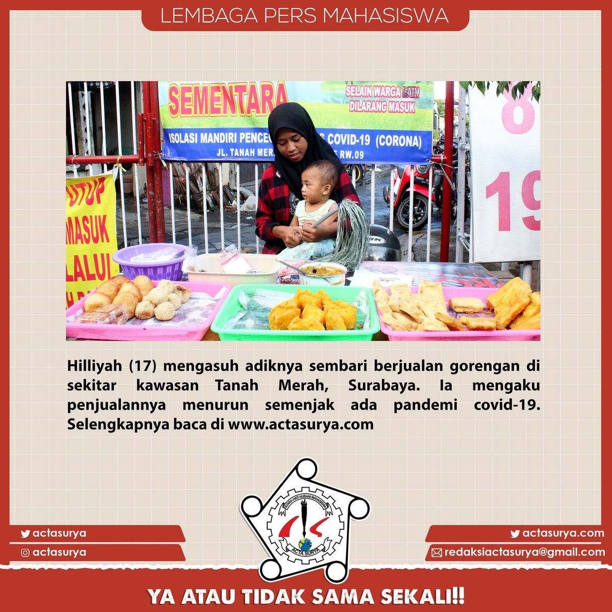 actasurya's tweet photo. Cek berita terbaru kami
"Hilliyah, Pedagang Kecil di Tengah Corona"
https://t.co/2JkbkkpSpz
#persma
#persmahasiswa
#actasurya
#coronavirus
#Covid_19
#COVID19indonesia
#CoronaUpdate
#dampakcorona https://t.co/elk4gkqgMl
