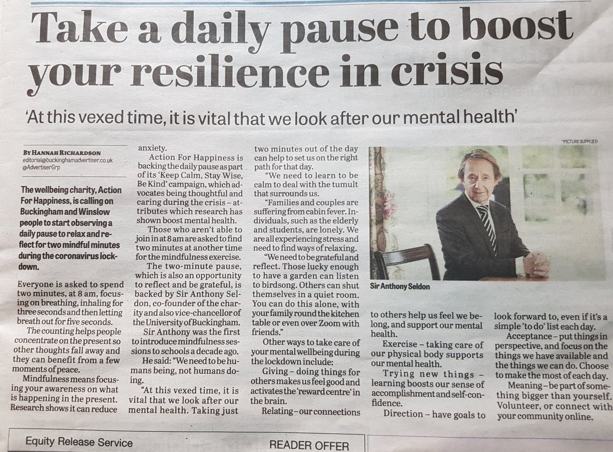 actionhappiness's tweet photo. "At this vexed time, it is vital that we look after our mental health" ~ Sir Anthony Seldon @AnthonySeldon

Take a #DailyPause to boost your resilience in crisis 🙏

https://t.co/PRcOqK4IBe https://t.co/B7F2mDqUTa