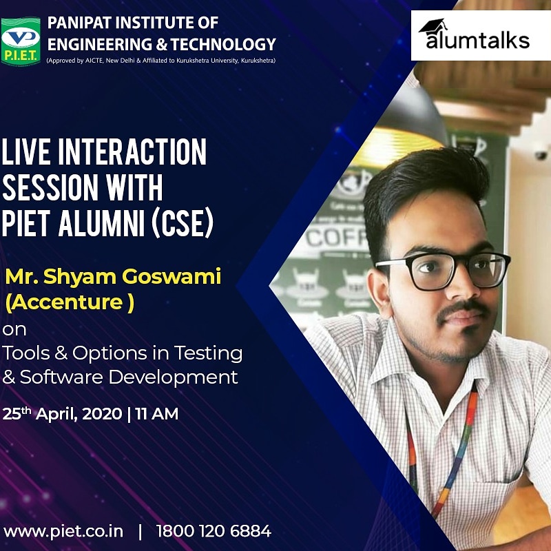 PIETPanipat's tweet image. Learn from the experts. PIET is organizing the  alumni interaction program. The purpose of this session is to educate  students about tools &amp;amp; Options in Testing &amp;amp; Software Development. 
#PIETAlumni #PIET #InteractionSession #SoftwareDevelopment #testing #tool #CSE #Accenture