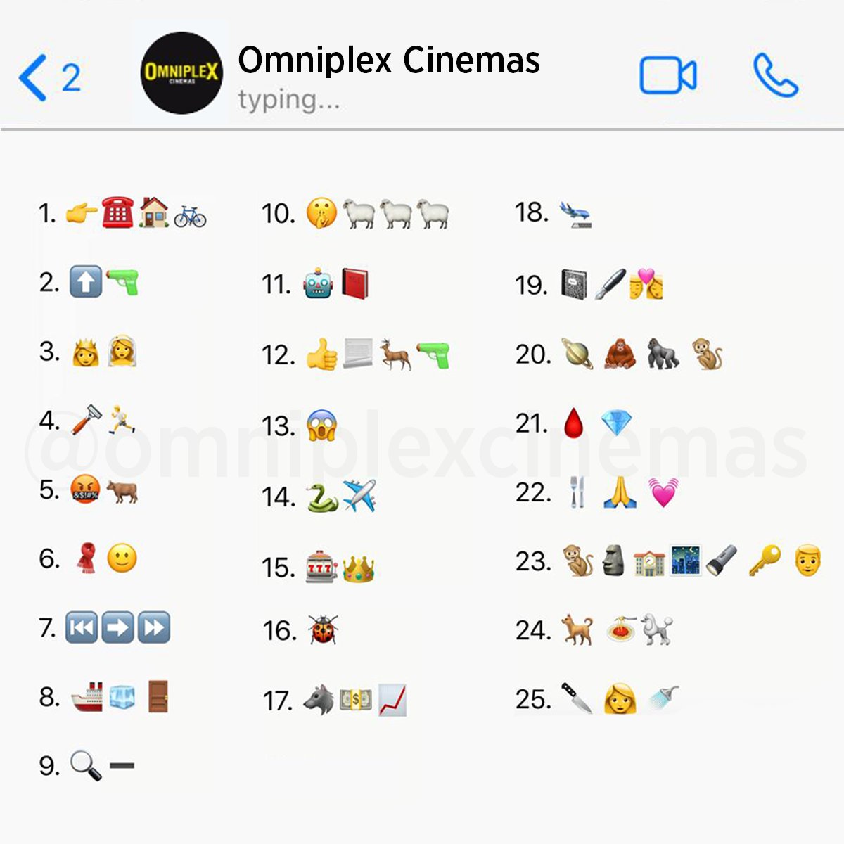 Omniplex Cinemas on Twitter: "Can you guess the movie from the emojis? 🤔  12 is definitely the hardest! 😂 #moviegames https://t.co/jBC7VZMLAZ" /  Twitter