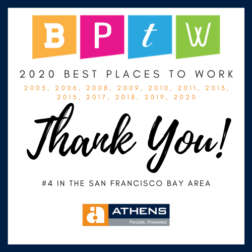 Athens_TPA's tweet photo. While 2020 looks a little different, we remain committed to our Athens Core Values. We are proud to announce another year in the top 5 as one of the Best Places to Work in the San Francisco Bay Area.

#bestplacestowork2020 #workerscompensation #athensadministrators https://t.co/uDrcE2tdJ0