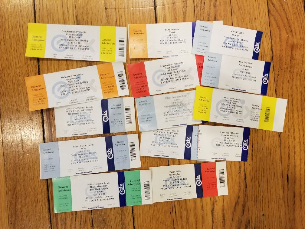 evabombay's tweet photo. @MetroChicago @VANS_66 Cant quite fit in one. Love getting physical stubs at the box office! Was last there Valentine's Day for Soul Asylum/Local H, and I'm damn near in tears thinking about a triumphant return...#mymetrothrowback https://t.co/sVzrId58rN