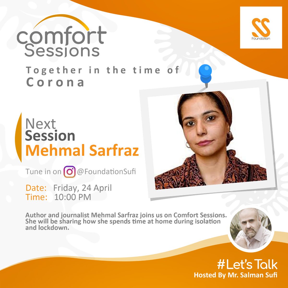 SalmanSufi7's tweet photo. Going live at 930 PM with the super cool @Mehmal :)
Join us at https://t.co/ufN5vlEVKp for a fun and positive #LetsTalk
#ComfortSession #Covid_19 #QuarantineAndChill https://t.co/TrK4Rm4PWX