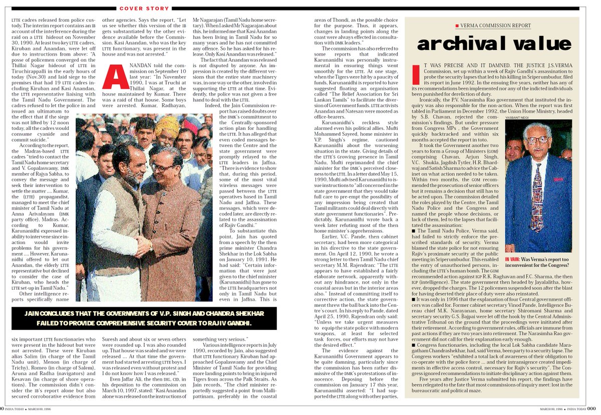 35/n There 7 key members were sentenced along with 19 others of the LTTE by the Supreme Court, for participating in the assassination conspiracy. @JhaSanjay you may like to read this cover story by  @PrabhuChawla . Check images for quick access.  http://media1.intoday.in/indiatoday/images/JainCommissionReport.pdf