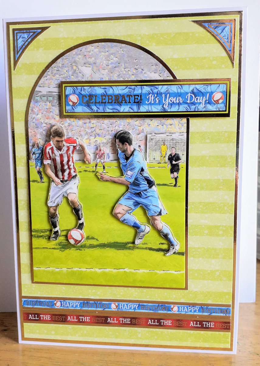 by_maxine's tweet photo. Here's today's card featuring Footie, from @HunkydoryCrafts Deco Large. Ahhh, footie! Remember that? #HandcraftedByMaxineB #ChooseHandcrafted #DMfororders #CardMaking #CardmakersofTwitter #Hunkydory https://t.co/b7WF47NgOL