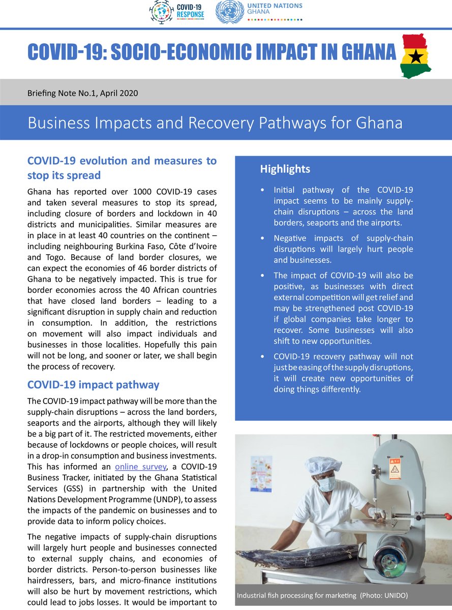 One day #COVID19 will end &amp; we will recover.Recovery will not just be about money,but quick wins with new policy choices &amp;business opportunities.

Read <a href="/UNinGhana/">UNinGhana</a> BriefingNote-1 by <a href="/fmmugisha/">Frederick Mugisha</a>, analyzing impacts of COVID-19 &amp; recovery pathways for #Ghana➡️ bit.ly/2Y3q9Us
