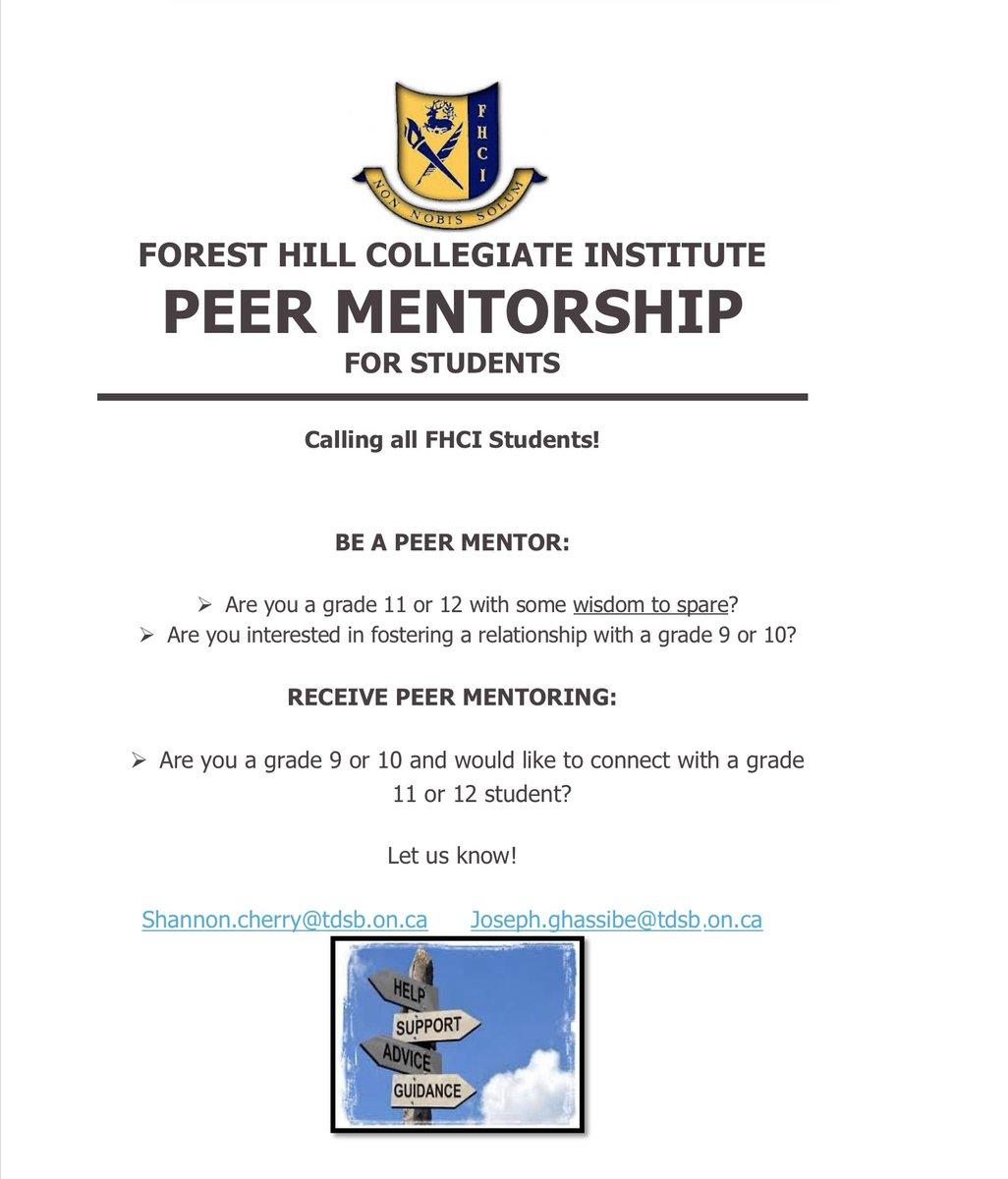 ShannonCYC's tweet image. Attention Forest Hill students!!! Are you interested in some #peermentorship? 

@josephghassibe @foresthillci @FoHillGuidance @tdsb_FHCI_LLC