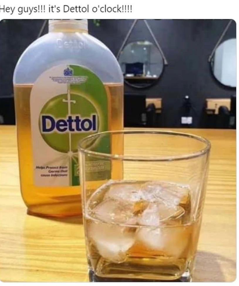 radu_ana's tweet photo. It’s Dettol o’clock ;) #DonaldTrump #coronavirus #lockdownextension #InjectDisinfectant #2getherTheSeries https://t.co/0nTIXJ79oE
