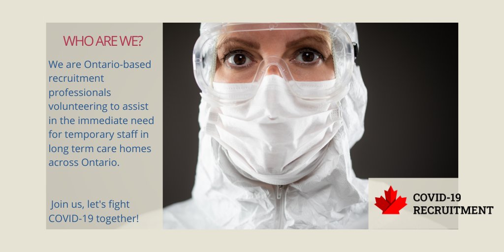 We are calling on corporations and recruitment agencies to support and encourage their #recruitment staff to join the fight! Click on the link to learn more: covid19recruitment.ca #COVID19 #letsfighttogether