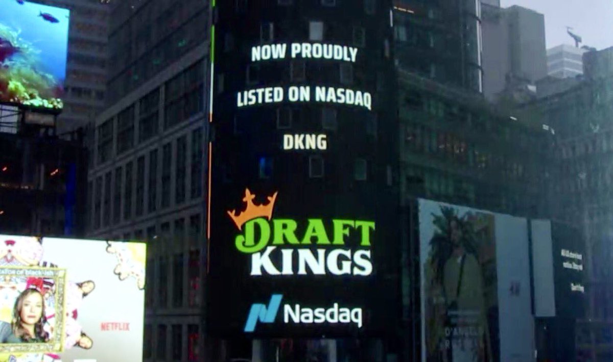 EShibutani's tweet photo. Today marks a surreal &amp; incredible day for @DraftKings. The biggest joy of it all has been building relationships w/coworkers who I consider to be a second family and seeing what we’ve accomplished together. From 2015 in Times Square to today... what a ride. https://t.co/I62P6EbznL