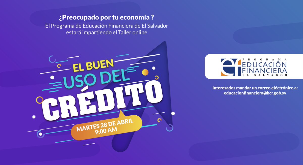 PEFinanciera_ES's tweet photo. ¿Preocupado por tu Situación Financiera? Te invitamos al Taller online "El Buen Uso del Crédito" el próximo martes 28 de abril a las 9 a.m. ¡Te Esperamos!

#EducacionFinanciera #Credito #Finanzas https://t.co/zpZCWsRRjH