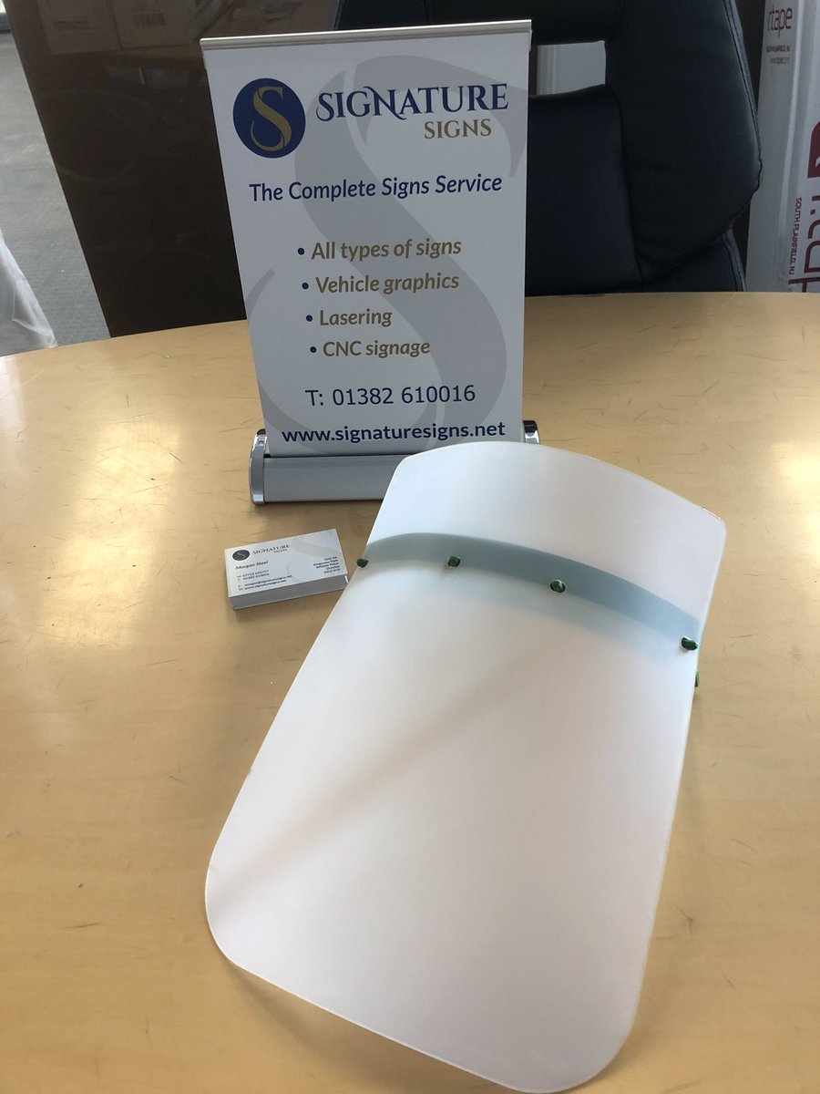 signaturesign5's tweet photo. We’ve been busy producing these face visor masks for the NHS Tayside  ........they’re made from 1mm PETG plastic and cut on our laser machine...... the headbands are produced by NCR Discovery Centre on their 3D printer 👌
#frontline 🌈 #nhs #lasercutting https://t.co/AgE3UbS8yD