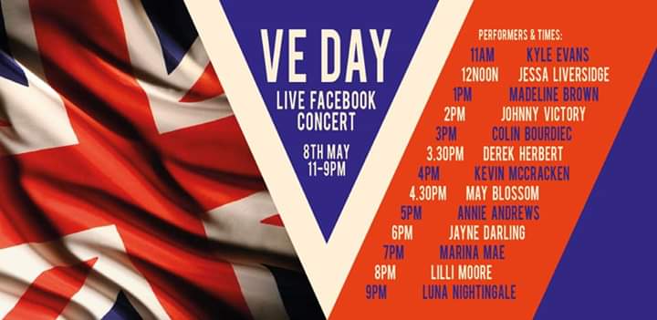 A date for your diary my friends !FRIDAY 8 MAY on #Facebooklive #VEDAY #1940s #Extrvaganza-great
#performers will be bringing you a #show packed with top class entertainment.
My performance is  3.30pm aka #WinstonChurchill #entertainment